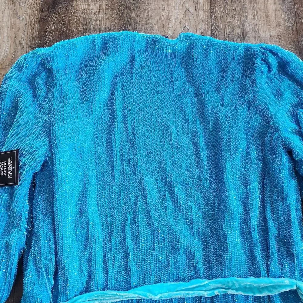 Retrofete Gabrielle Robe Dress in Blue Sequins Size XS NWOT Long Sleeve Belt - Picture 8 of 13